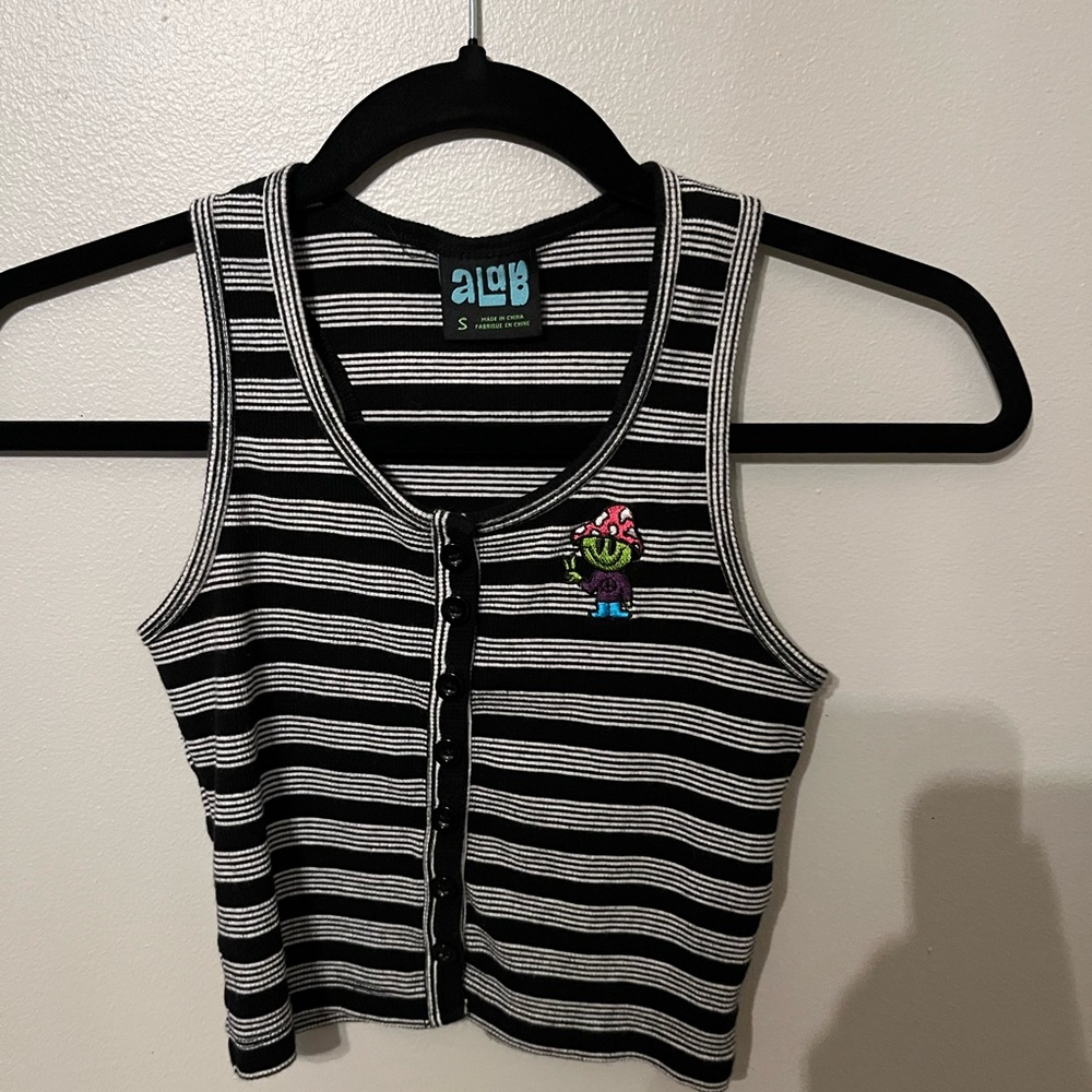 Black and White Striped Crop Top Tank